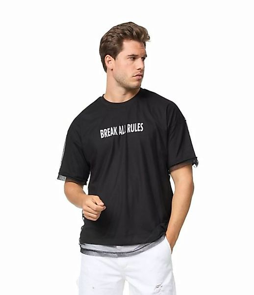 Denim House T-Shirt Herren Oversize T-Shirt mit Print und Netz-Übershirt günstig online kaufen