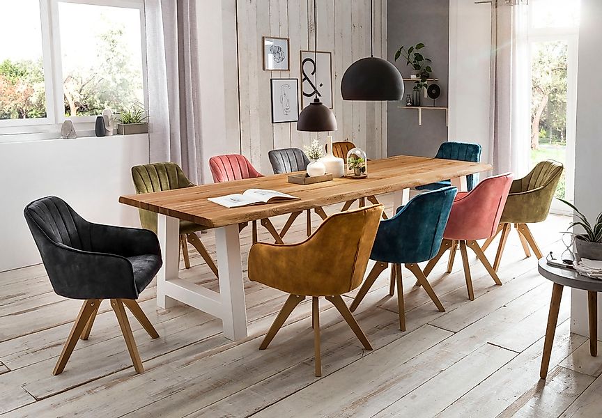 Home affaire Esstisch "Tristan" massive Balkeneiche geölt mit Baumkante, in günstig online kaufen