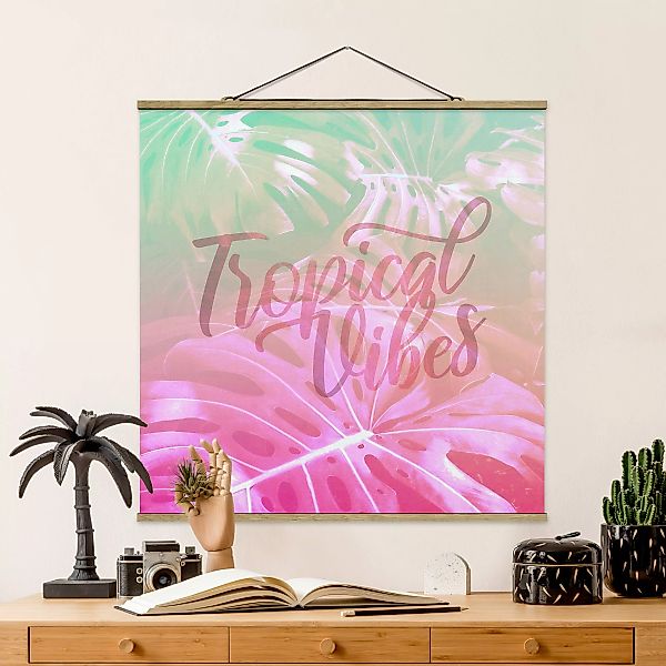 Stoffbild Blumen mit Posterleisten - Quadrat Rainbow - Tropical Vibes günstig online kaufen