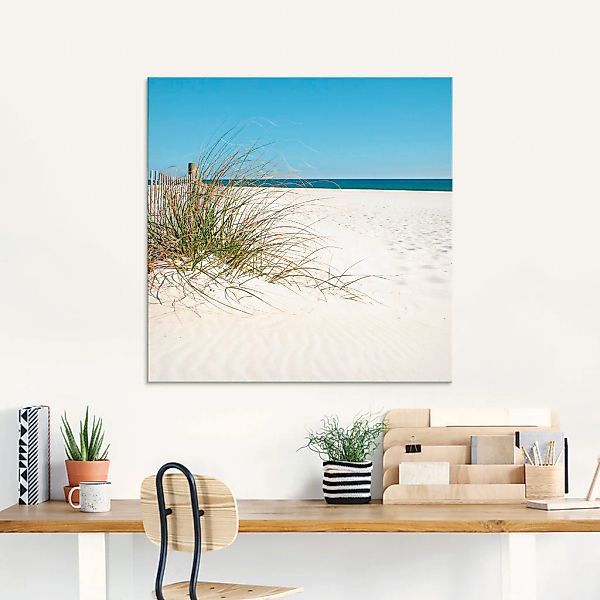 Artland Glasbild "Schöne Sanddüne mit Gräsern und Zaun" Strand 1 Stk. tlg. günstig online kaufen