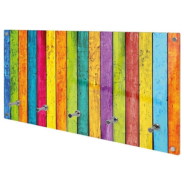 banjado Garderobenleiste Glas Bunte Holzlatten (Wandgarderobe, günstig online kaufen