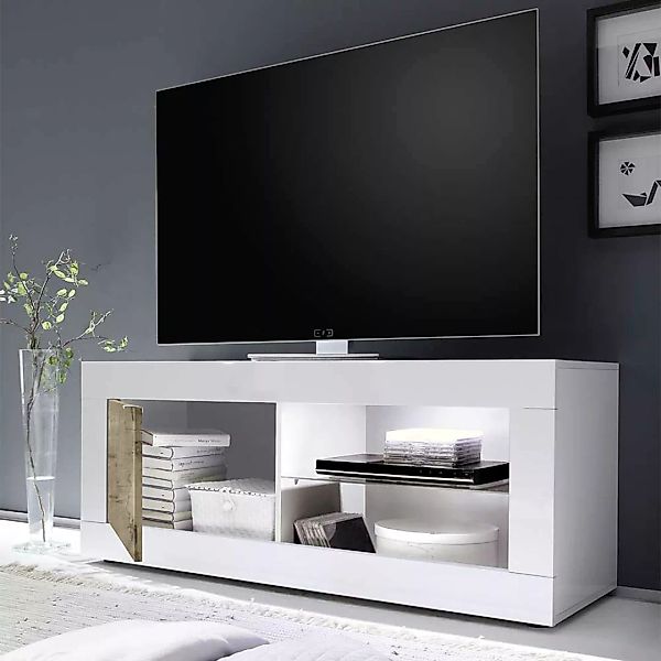 Modernes TV-Element in Weiß & Holz verwittert 140 cm breit günstig online kaufen