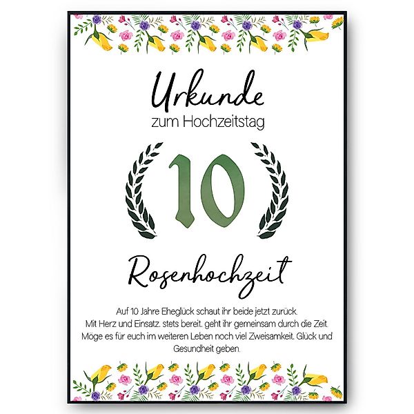 Tigerlino Poster 10. Hochzeitstag Geschenk Urkunde günstig online kaufen