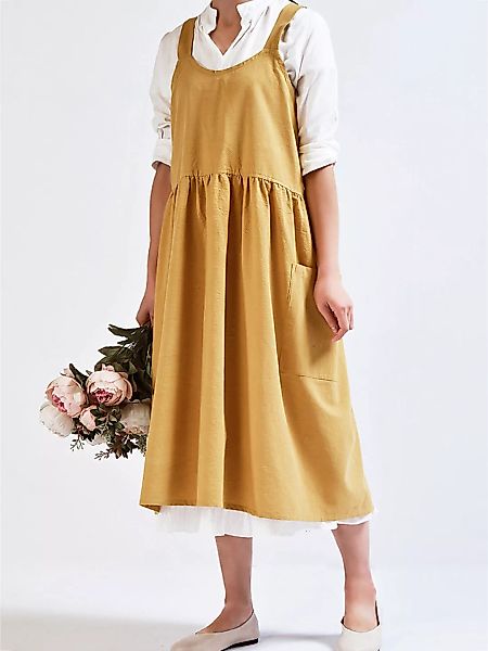 Vintage Einfarbige Seitentasche Spaghettiträger Baumwolle Kleid günstig online kaufen