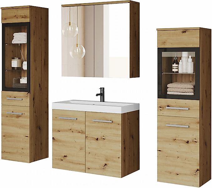 welltime Badmöbel-Set "MADRIT II, Schrank mit Waschbecken, 2 Hänger, Spiege günstig online kaufen