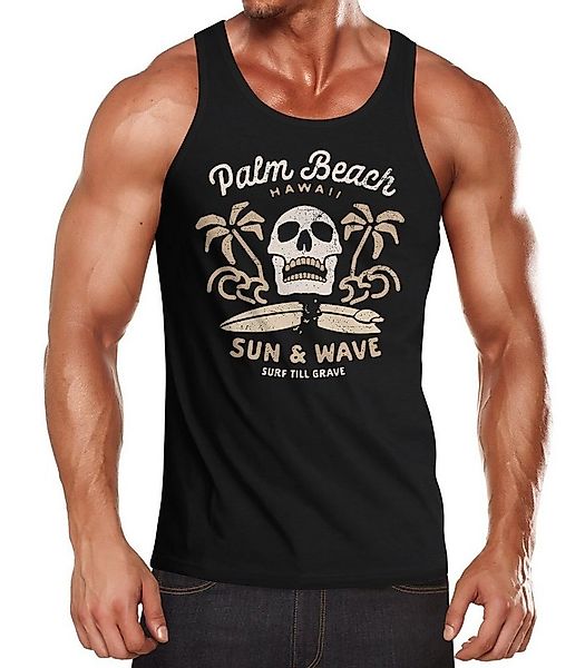 Neverless Tanktop Herren Tank-Top Surf-Motiv Totenkopf Palm Beach Muskelshi günstig online kaufen