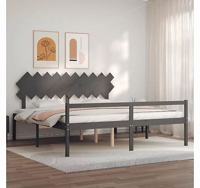 furnicato Bett Seniorenbett mit Kopfteil 200x200 cm Grau Massivholz günstig online kaufen