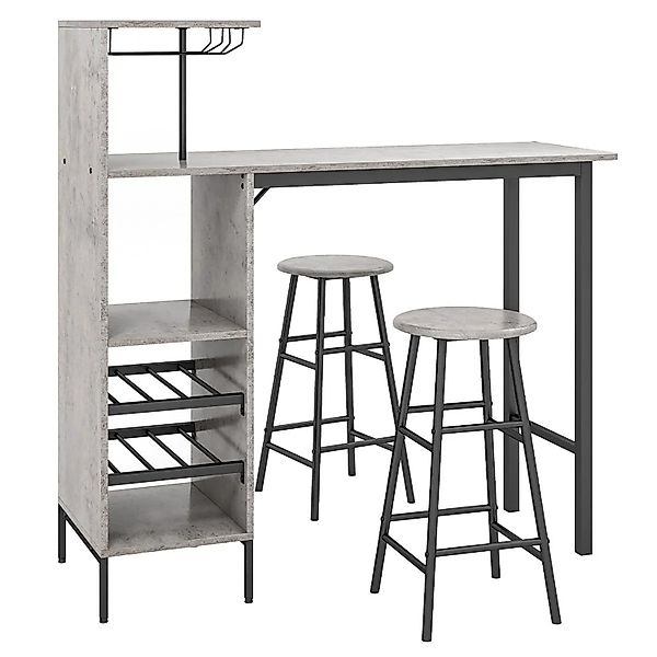 Costway Bartisch mit Barhocker Set 2 Personen mit Halterungen Grau günstig online kaufen