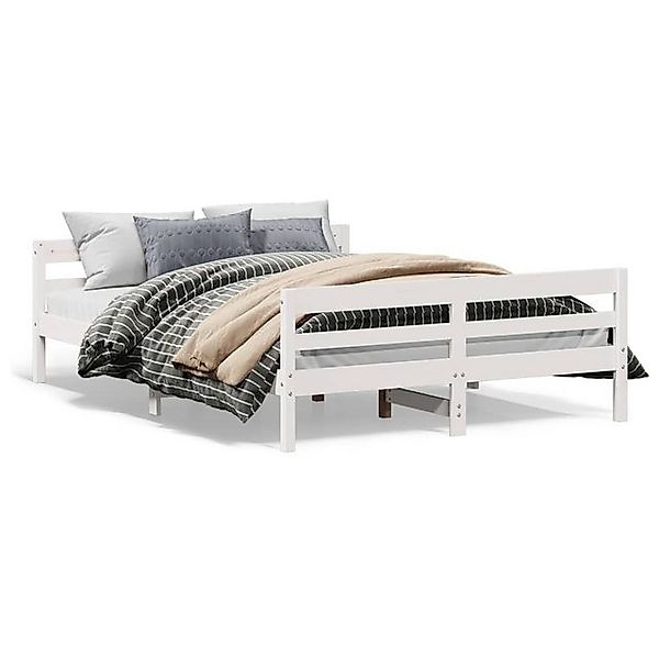 vidaXL Bettgestell Massivholzbett mit Kopfteil Weiß 140x200 cm Kiefer Bett günstig online kaufen
