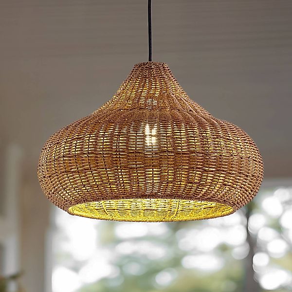 Lucande Außenhängelampe Taniola, 1-flg., beige, Rattan, IP44 günstig online kaufen