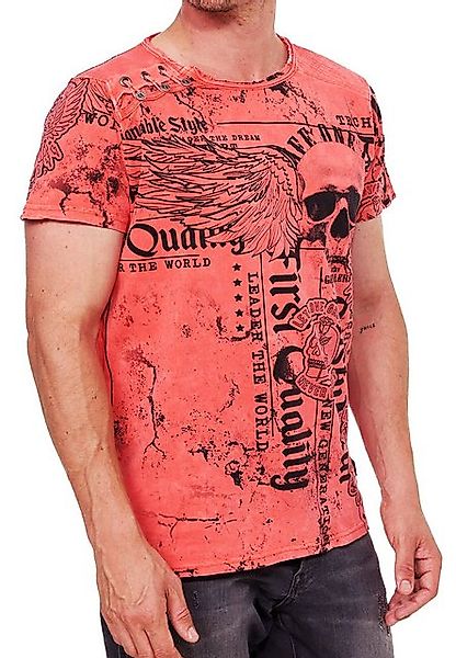 R-NEAL T-Shirt Skull Print Oil Washed T-Shirt mit Plakativem Toten-Kopf Auf günstig online kaufen