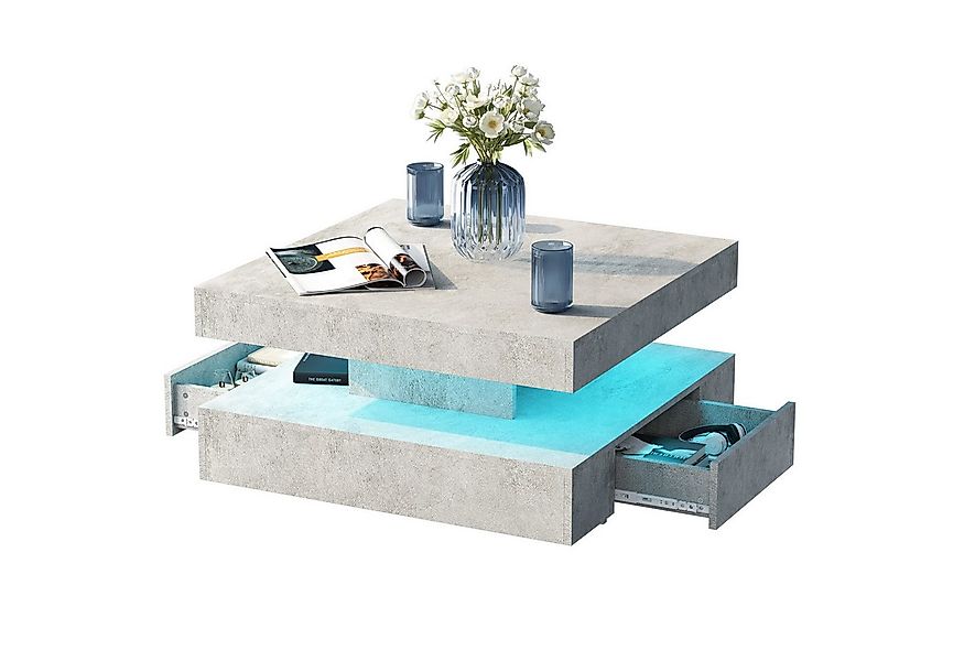 radelldar Couchtisch mit 2 Schubladen, LED&Fernsteuerung matt 78x78x40cm (1 günstig online kaufen