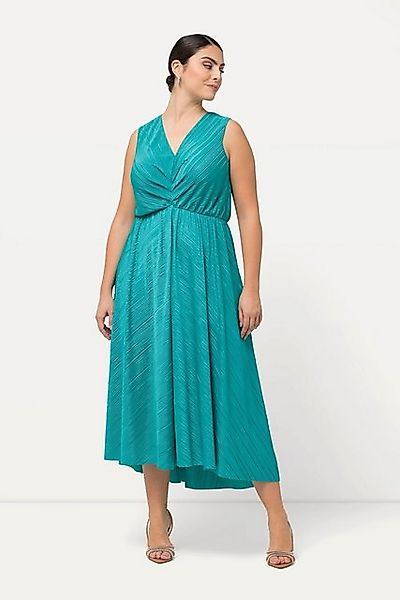 Ulla Popken Maxikleid Plissee-Maxikleid drapiert V-Ausschnitt ärmellos günstig online kaufen