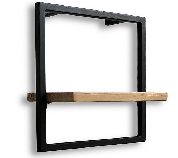 holz4home® Wandregal Eiche Hellgrau mit Metallrahmen Schwarz I Ohne Baumkan günstig online kaufen