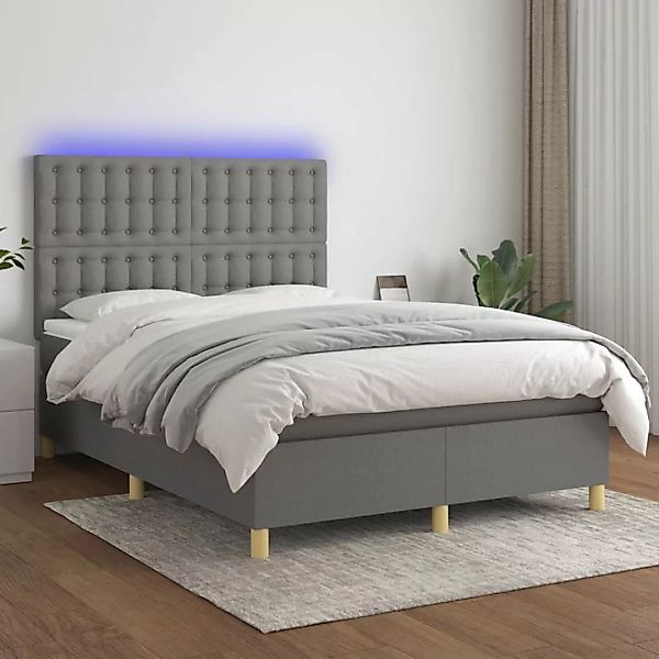 Vidaxl Boxspringbett Mit Matratze & Led Dunkelgrau 140x200 Cm Stoff günstig online kaufen