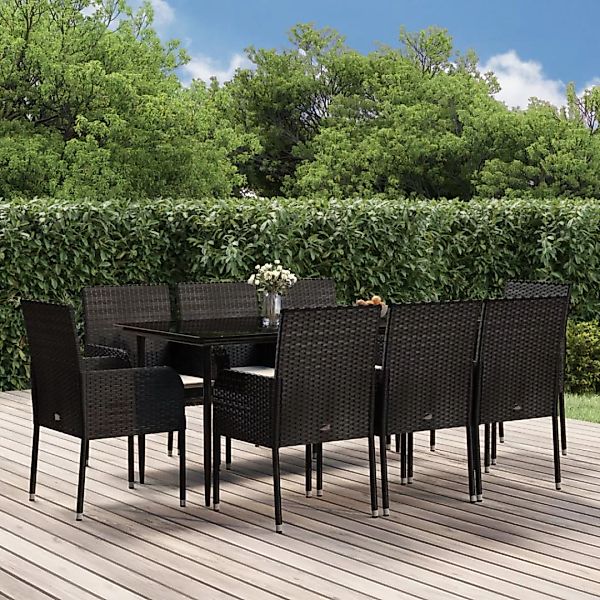 Vidaxl 9-tlg. Garten-lounge-set Mit Kissen Schwarz Poly Rattan günstig online kaufen