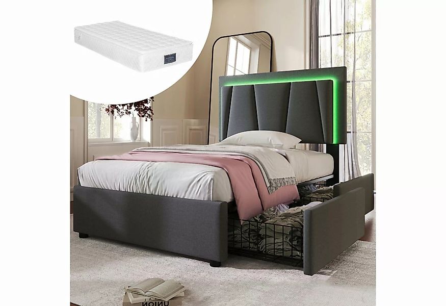 Fine Life Pro Holzbett Polsterbett mit LED-Beleuchtung und 2 Schubladen, (H günstig online kaufen