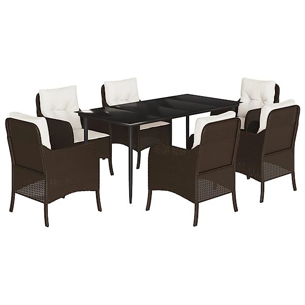 vidaXL 7-Tlg Garten-Essgruppe mit Kissen Braun Poly Rattan 3211938 günstig online kaufen