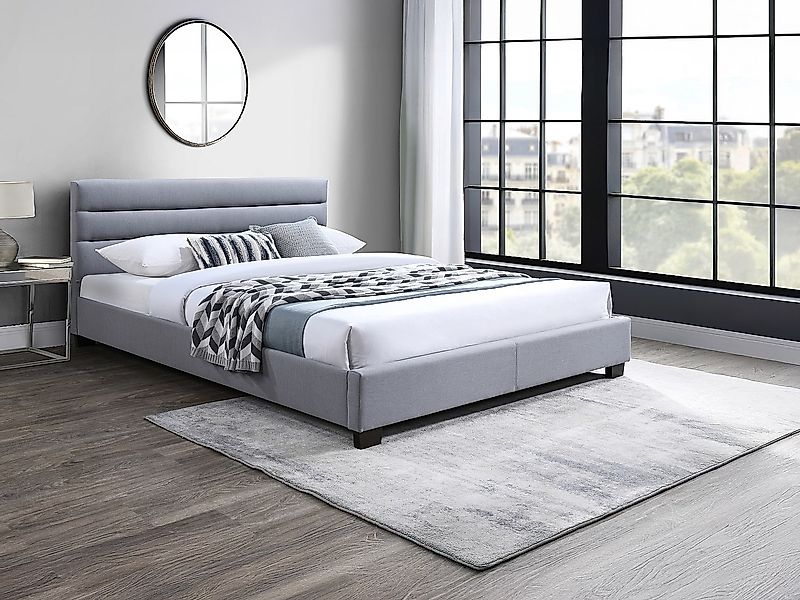 Polsterbett - 160 x 200 cm - Stoff - Grau + Matratze - FAUSTIN günstig online kaufen