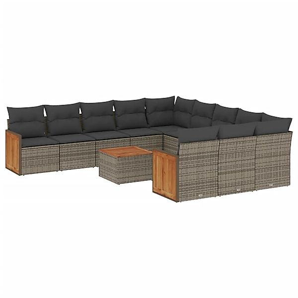 vidaXL 12-Tlg Garten-Sofagarnitur mit Kissen Grau Poly Rattan 3228118 günstig online kaufen