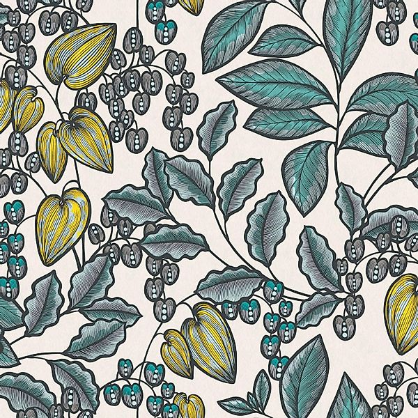 PROFHOME 377551-GU Blumen Tapete Floral Matt Blau Weiß Gelb 0,53 m x 10,05 günstig online kaufen