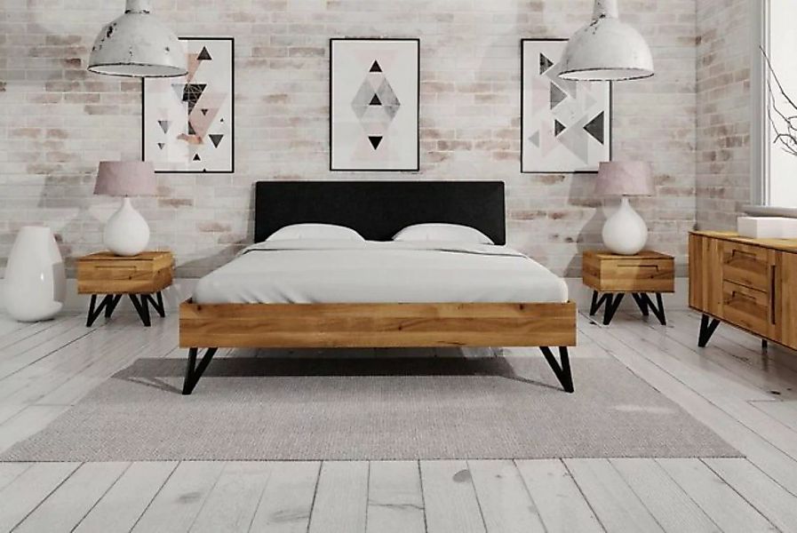 Natur24 Bett Bett Rolo 1 in 200x200cm Wildeiche mit Polsterkopfteil in Schw günstig online kaufen