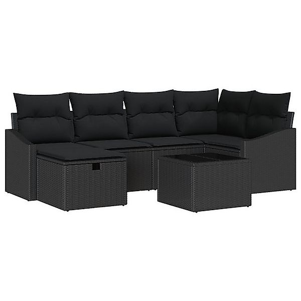 vidaXL Loungesofa 7-teiliges Garten Sofa Set mit Kissen Schwarz Poly Rattan günstig online kaufen