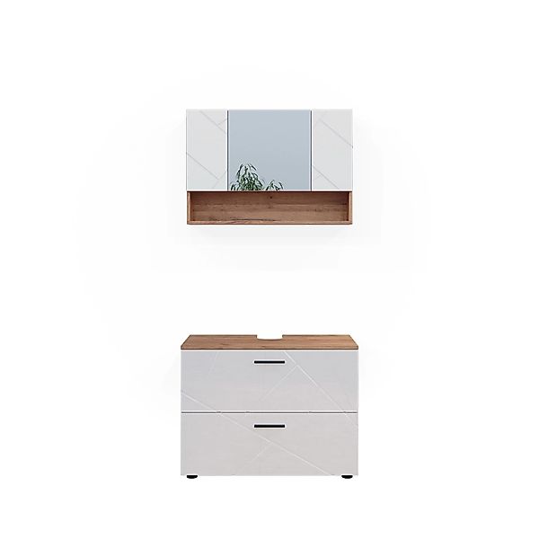 Vicco Badmöbel-Set Irma, Eiche/Weiß Hochglanz, 2 Teile, Unterschrank 80 cm, günstig online kaufen