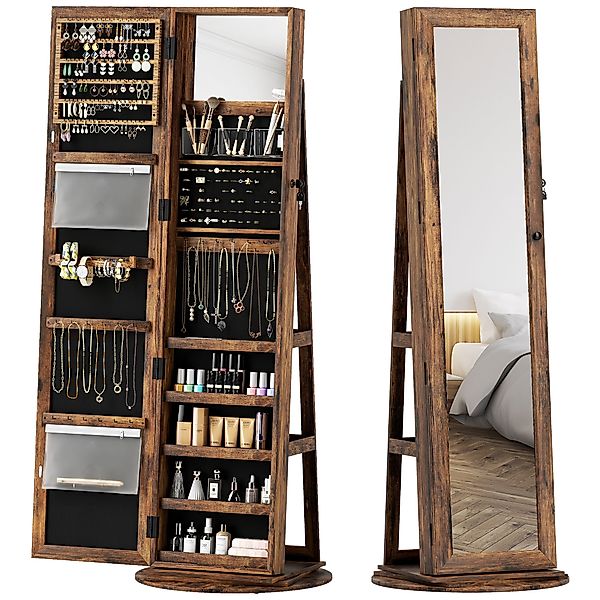 HOMCOM Schmuckschrank Ganzkörperspiegel 360° drehbar, Schmuckschrank mit Sc günstig online kaufen