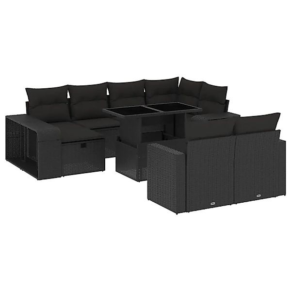 vidaXL 11-Tlg Garten-Sofagarnitur mit Kissen Schwarz Poly Rattan 3276501 günstig online kaufen
