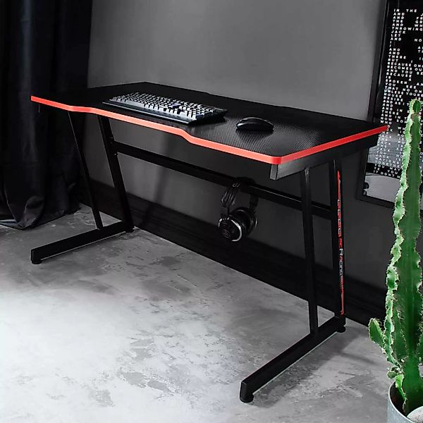 Jugend Schreibtisch mit Metallkufen Schwarz & Rot günstig online kaufen