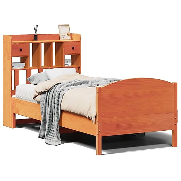 vidaXL Massivholzbett mit Regal ohne Matratze Wachsbraun 100x200 cm 3323160 günstig online kaufen