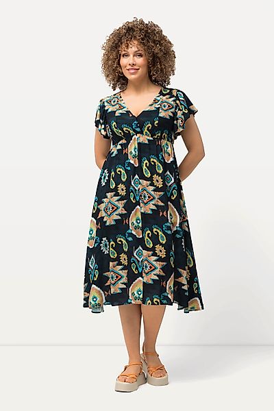 Ulla Popken Midikleid Midikleid Wickeloptik V-Ausschnitt günstig online kaufen