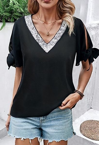 SEGUEN T-Shirt Mit Pailletten verzierte kurze Trägerärmel im Cutout-Design günstig online kaufen