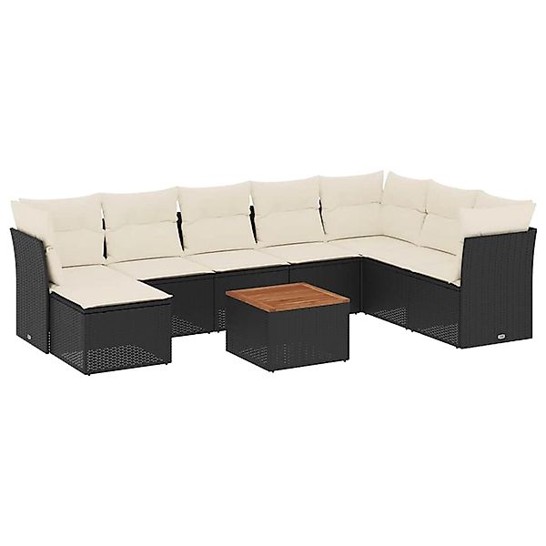 vidaXL 9-Tlg Garten-Sofagarnitur mit Kissen Schwarz Poly Rattan 3256112 günstig online kaufen