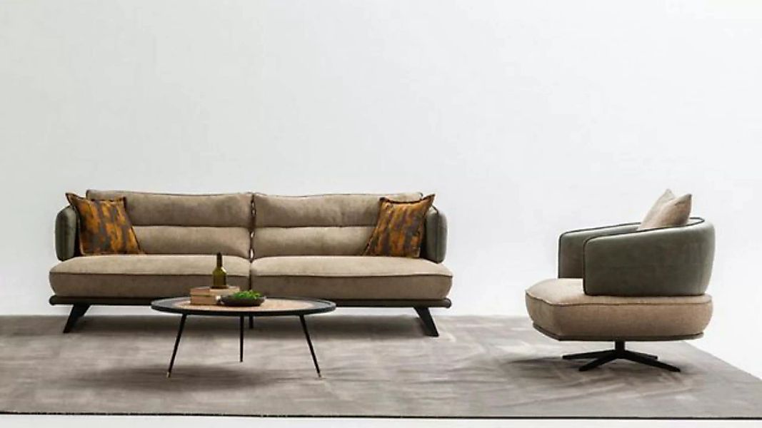 JVmoebel Sofa Luxus Sofagarnitur Sofa 3 Sitzer Sessel Stoff Modern Mehrfarb günstig online kaufen