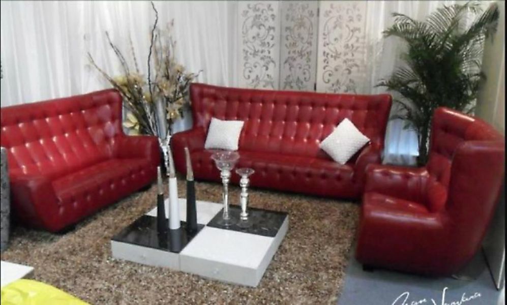 JVmoebel Chesterfield-Sofa Zeitgenössisches 3+2+1 Chesterfield Sofa rot günstig online kaufen