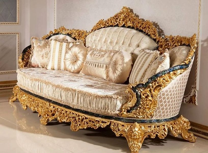 Casa Padrino Sofa Luxus Barock Sofa Gold / Mehrfarbig / Blau / Gold - Prunk günstig online kaufen
