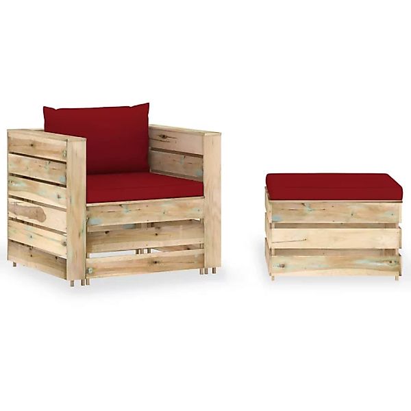 2-tlg. Garten-lounge-set Mit Kissen Grün Imprägniertes Holz günstig online kaufen