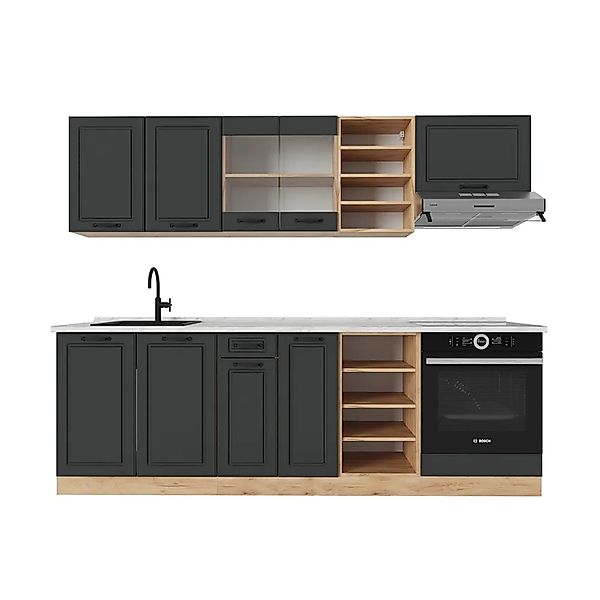Vicco R-Line Küchenzeile Anthrazit Landhaus/Goldkraft Eiche 240 cm AP Marmo günstig online kaufen