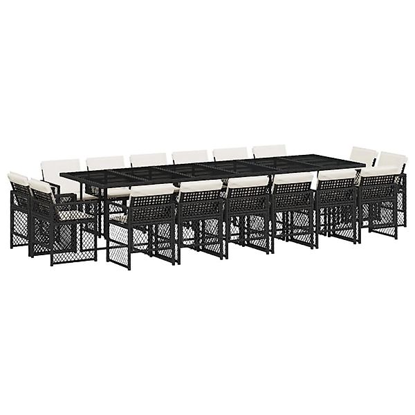 vidaXL 17-Tlg Garten-Essgruppe mit Kissen Schwarz Poly Rattan 3210882 günstig online kaufen