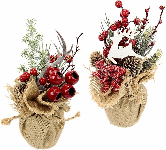 I.GE.A. Winterliche Kunstpflanze "Weihnachtsgesteck in Jute, Weihnachtsdeko günstig online kaufen