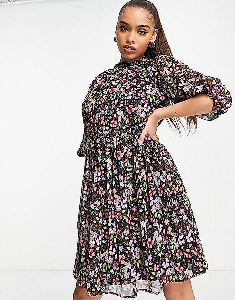 NA-KD – Hochgeschlossenes Kleid in Rosa geblümt mit elastischer Taille und günstig online kaufen