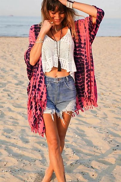 RUZU UG Cardigan Urlaubsbedruckte, lockere Sonnenschutzkleidung mit Quasten günstig online kaufen