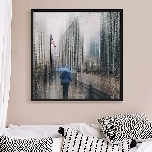 Bild mit Rahmen - Quadrat Verregnetes Chicago günstig online kaufen