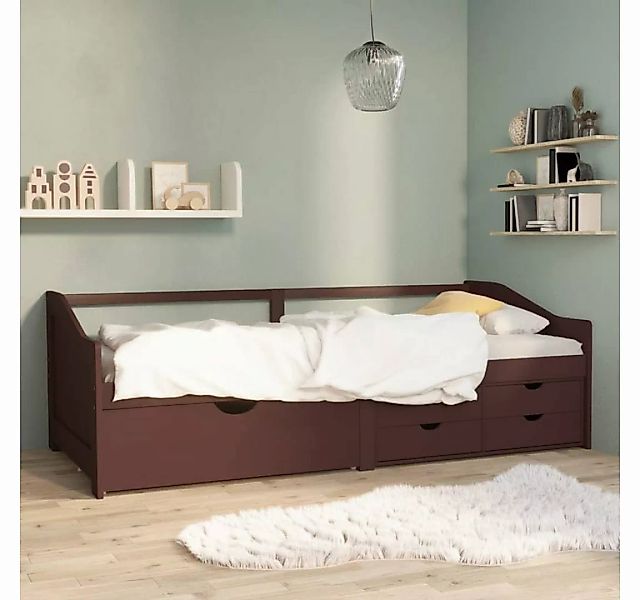 furnicato Bett Tagesbett 3-Sitzer Schubladen Dunkelbraun Kiefernholz 90x200 günstig online kaufen