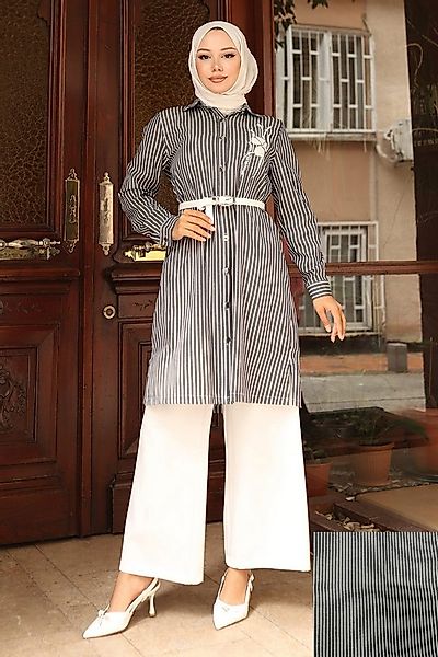 MODAMİHRAM Blusentop Gestreiftes Besticktes Set Schwarz 19261 günstig online kaufen