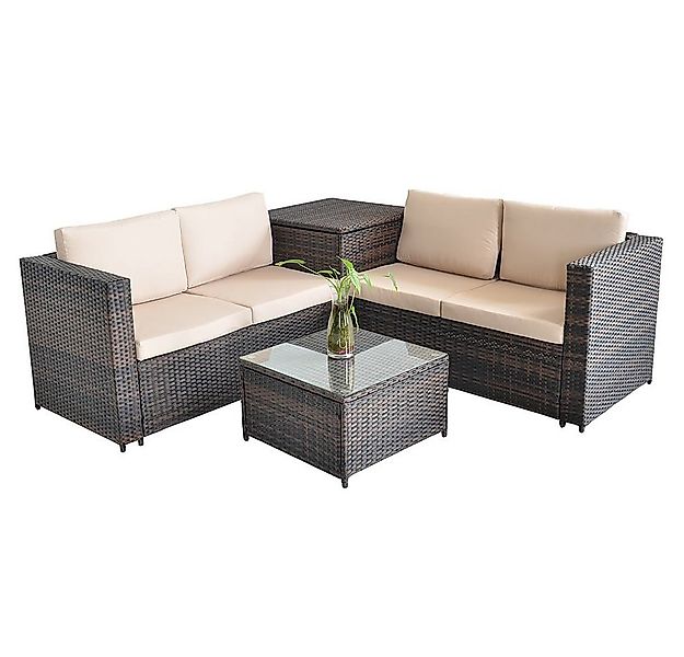Mucola Gartenlounge-Set Polyrattan Sitzgruppe mit Auflagenbox Sitzgarnitur günstig online kaufen