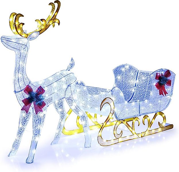 KOMFOTTEU Weihnachtsfigur LED-Rentier mit Schlitten, Vorbeleuchtete günstig online kaufen