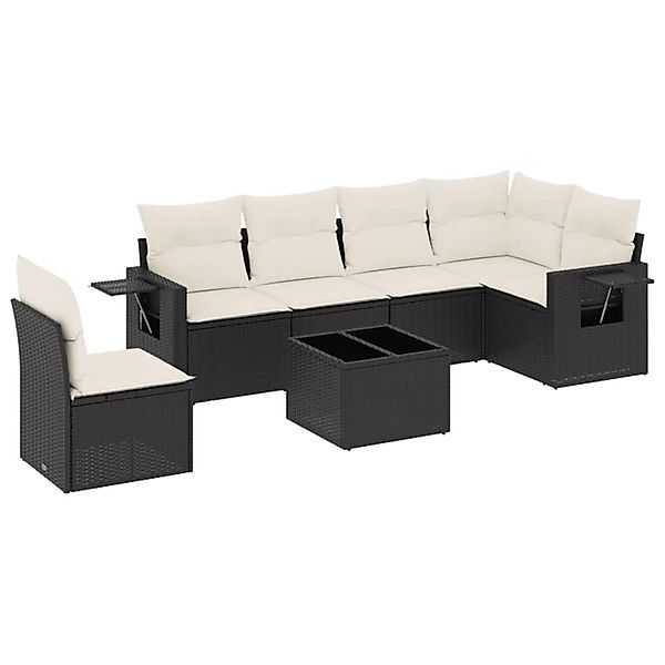 vidaXL 7-Tlg Garten-Sofagarnitur mit Kissen Schwarz Poly Rattan 3220235 günstig online kaufen